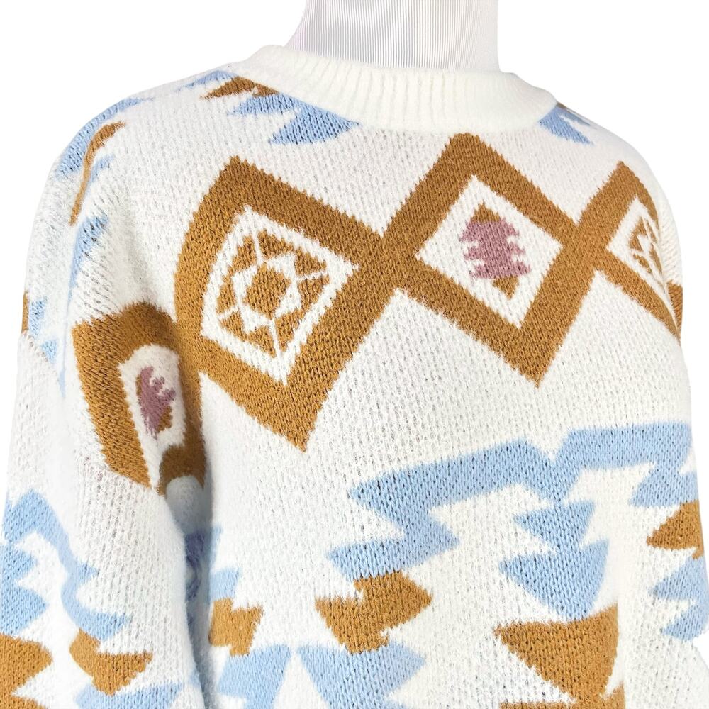 BOHME Audrey Aztec Southwestern Pattern Crewneck Sweater Size S Soft & Cozy - Picture 3 of 8